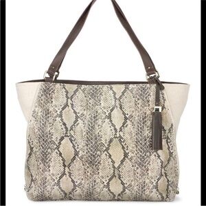 Stella & Dot Cream and Brown Snake Print Tote